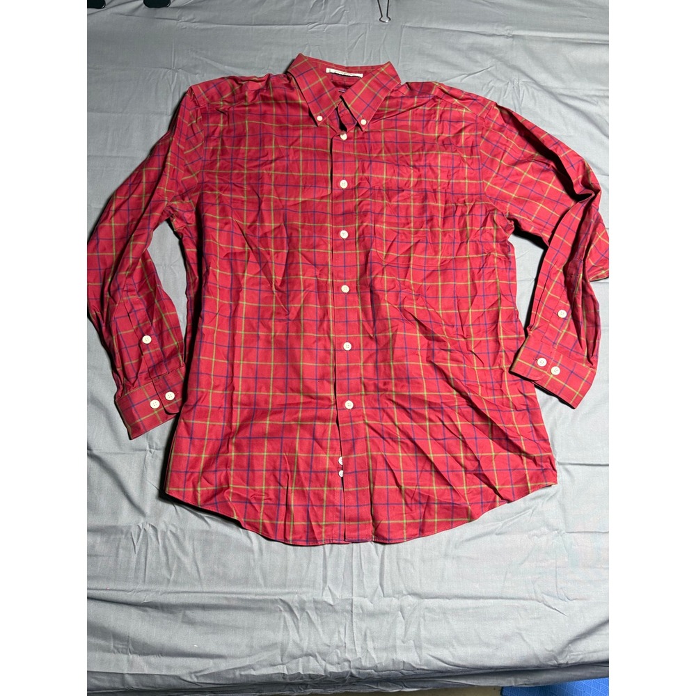 Orvis Button Down Shirt Mens Large Red Good Plaid Long Sleeve Cotton Regular Fit